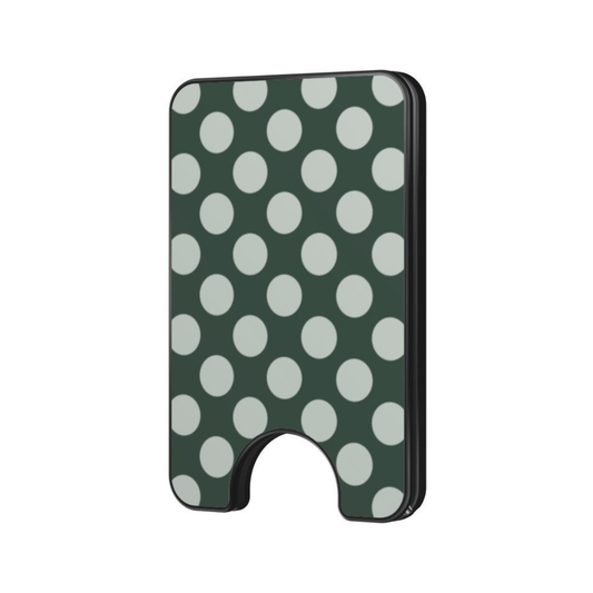 Sweet Pea Magnetic Wallet with light polka dot pattern on a deep green background