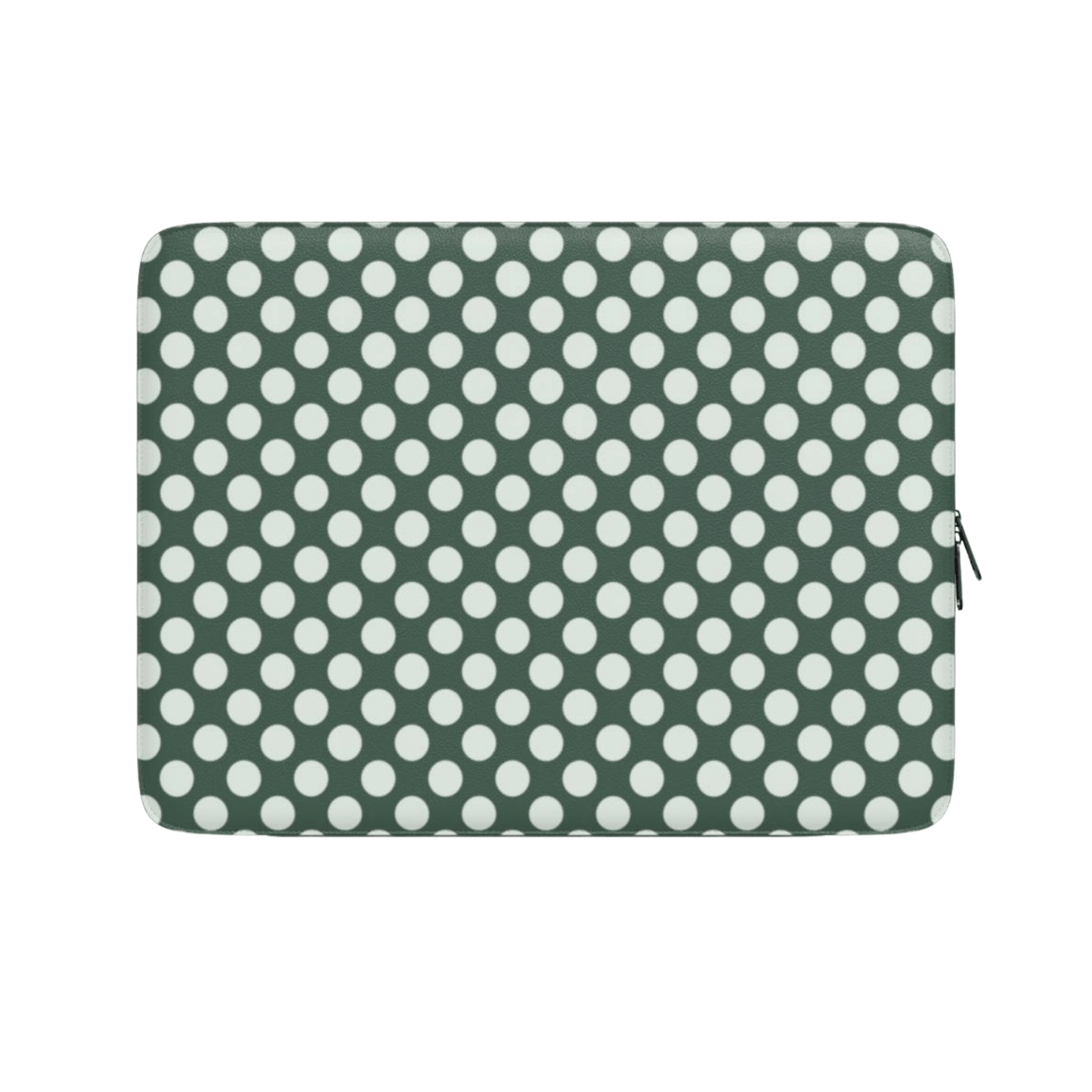Polka dot patterned pouch on a white background