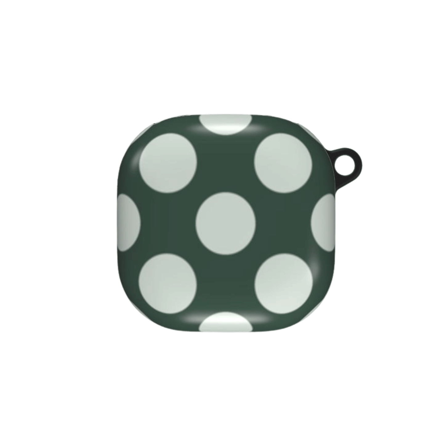 Green case with white polka dots on a white background
