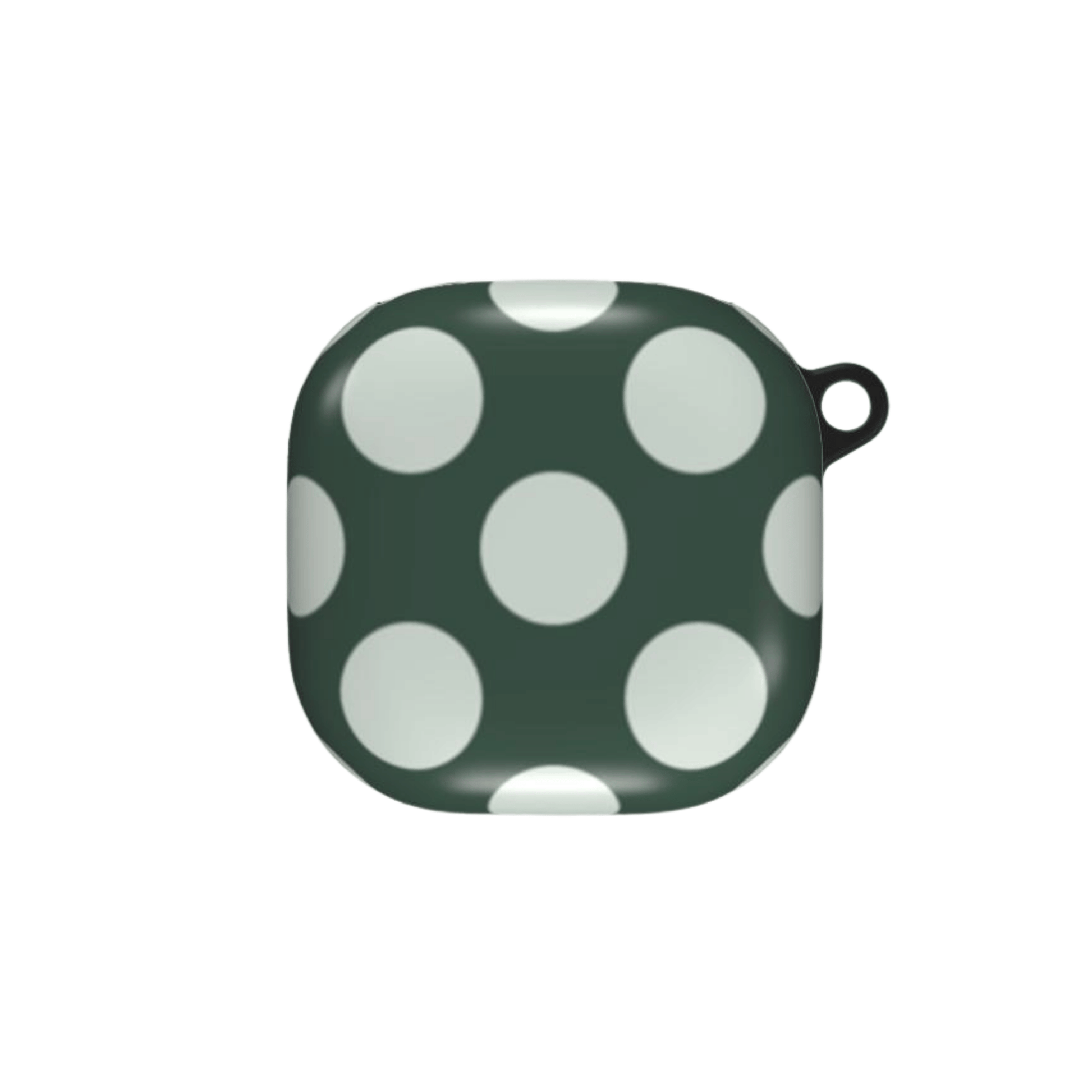 Green case with white polka dots on a white background