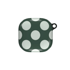 Green case with white polka dots on a white background
