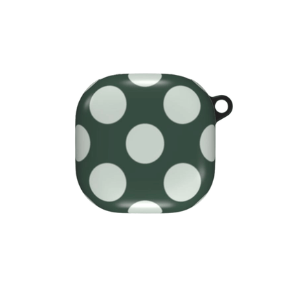 Green case with white polka dots on a white background