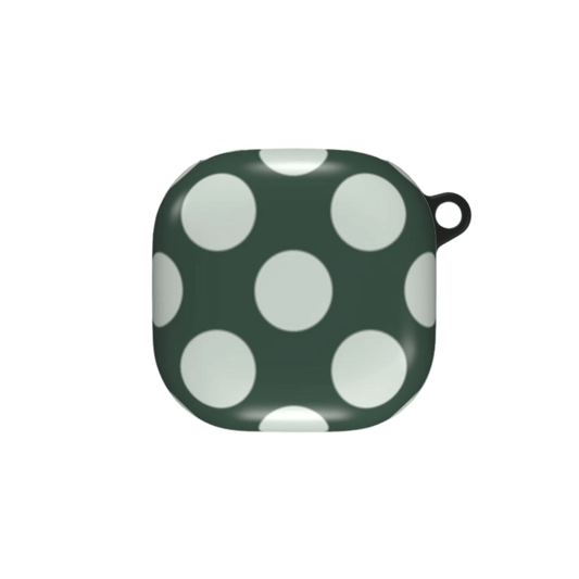 Green case with white polka dots on a white background