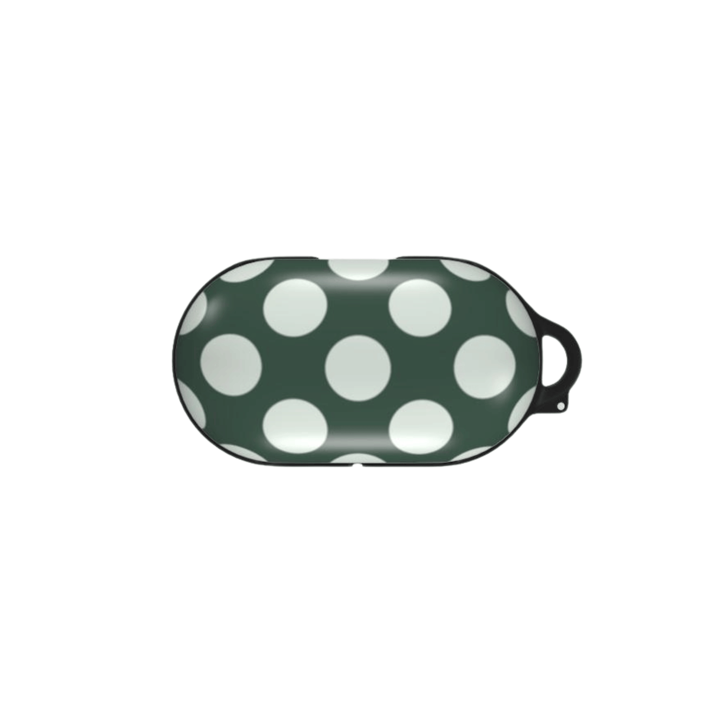 Green sleep mask with white polka dots on a white background
