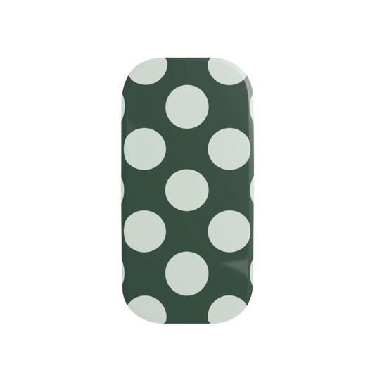 Phone case with white polka dots on a green background
