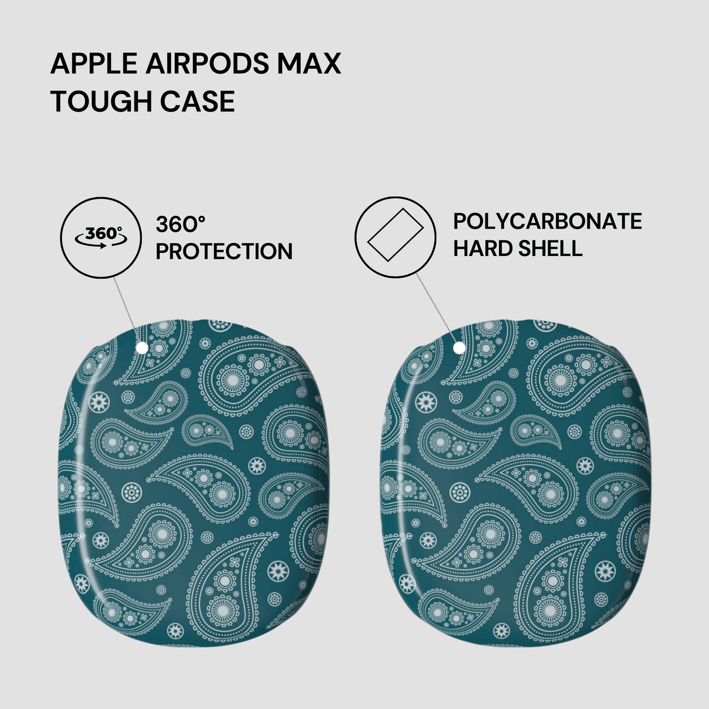 Tough case for Apple AirPods Max with paisley pattern on a gray background