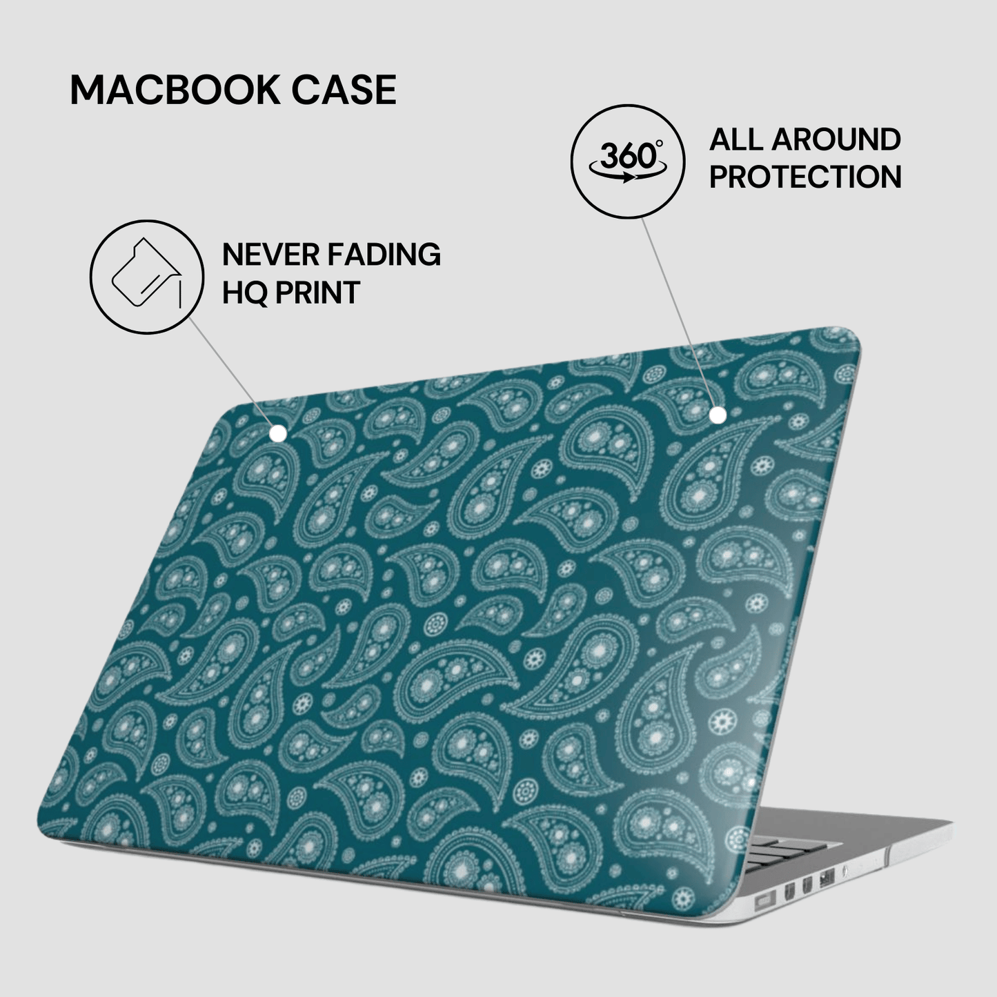 Laptop case with paisley pattern on a white background