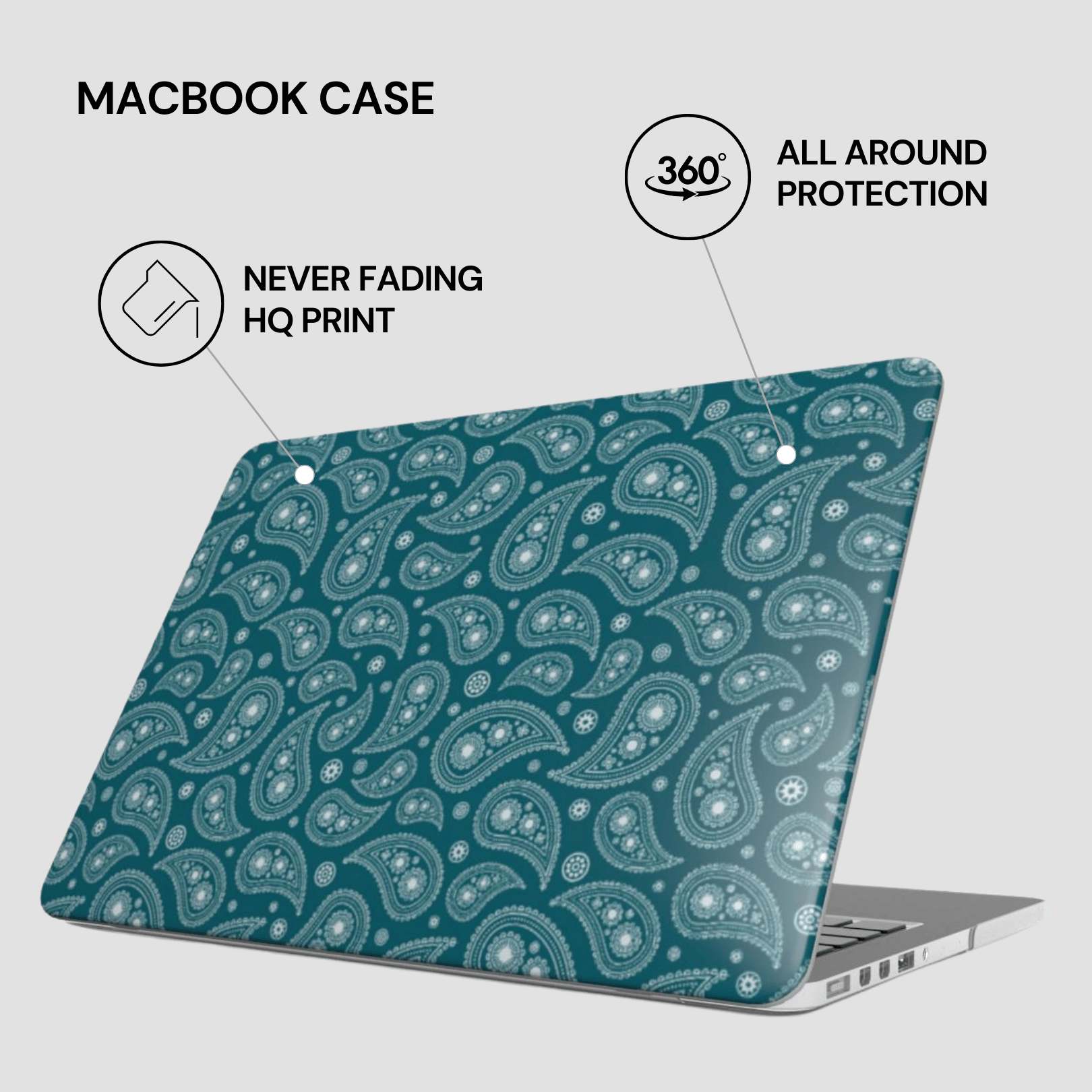 Laptop case with paisley pattern on a white background