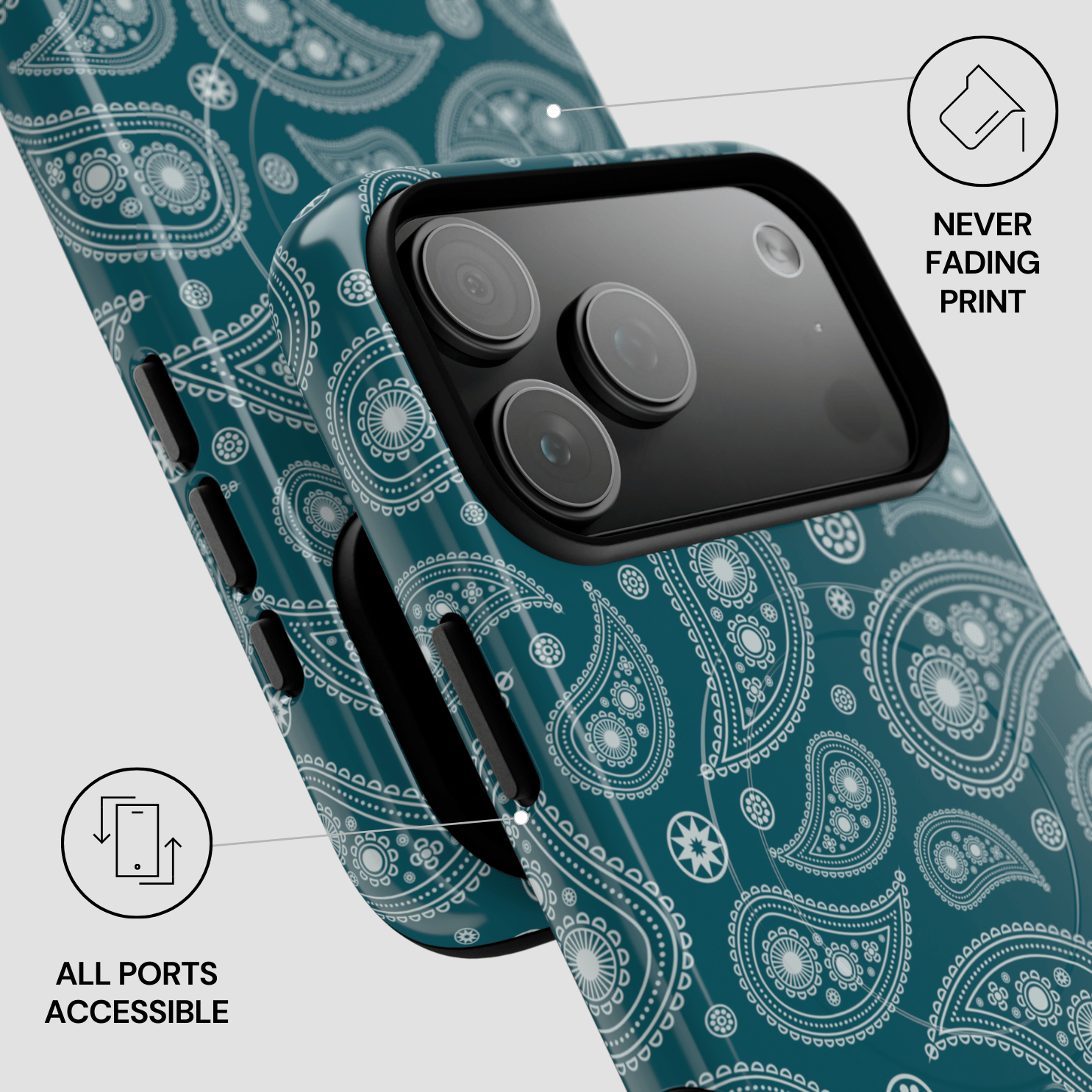 Phone case with paisley pattern on a white background