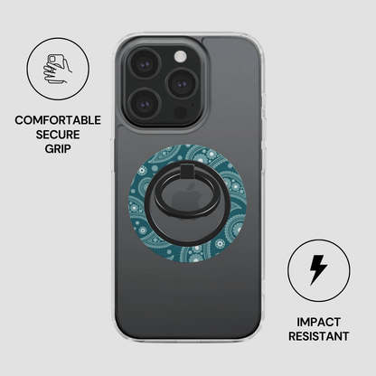 Phone case with a ring holder on a gray background
