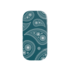 Teal phone case with white paisley pattern on a white background
