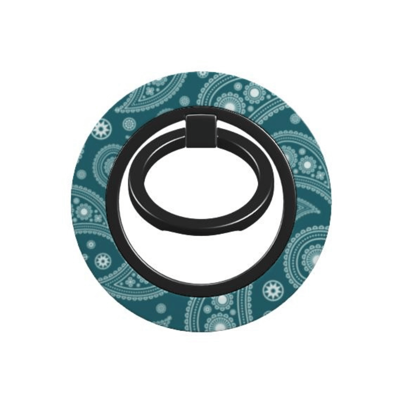 Phone ring holder with teal and white pattern on a white background