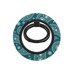 Phone ring holder with teal and white pattern on a white background