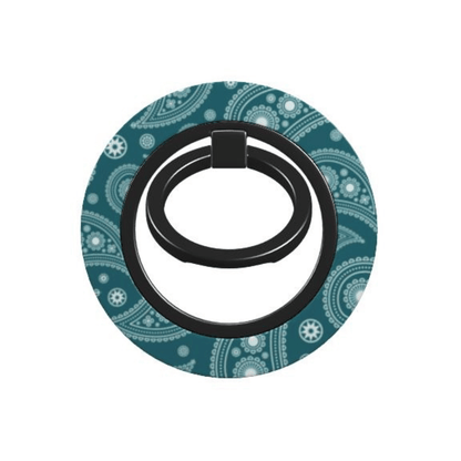 Phone ring holder with teal and white pattern on a white background