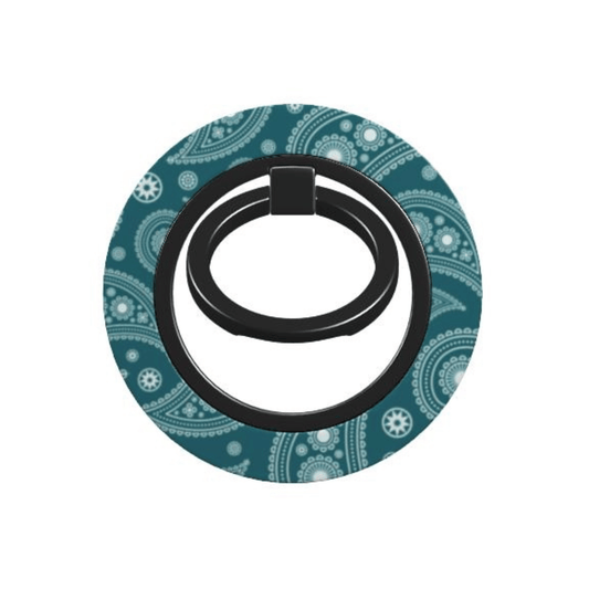 Phone ring holder with teal and white pattern on a white background