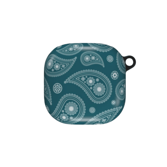 Teal case with white paisley pattern on a white background