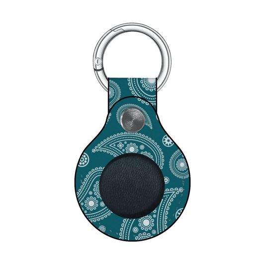 Keychain with teal patterned design on a white background