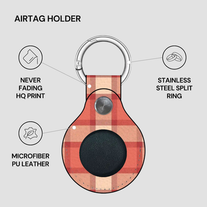 Airtag holder with plaid design on a gray background