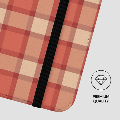 Plaid patterned product with a black border and 'Premium Quality' label on a light gray background