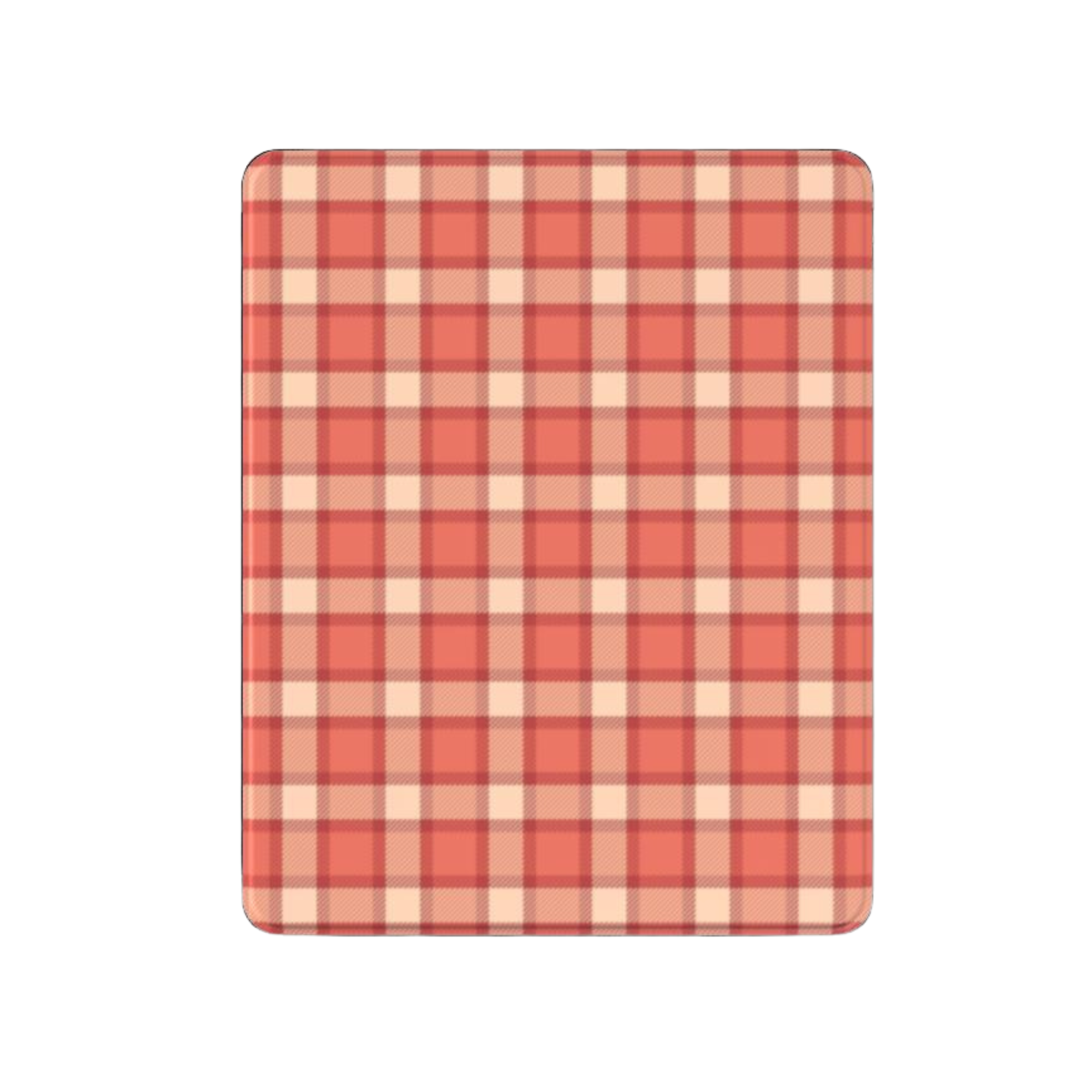 Red and beige checkered cutting board on a white background