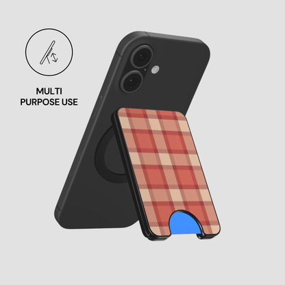 Terracotta Picnic Magnetic Wallet attached to a phone in a MagSafe-style setup