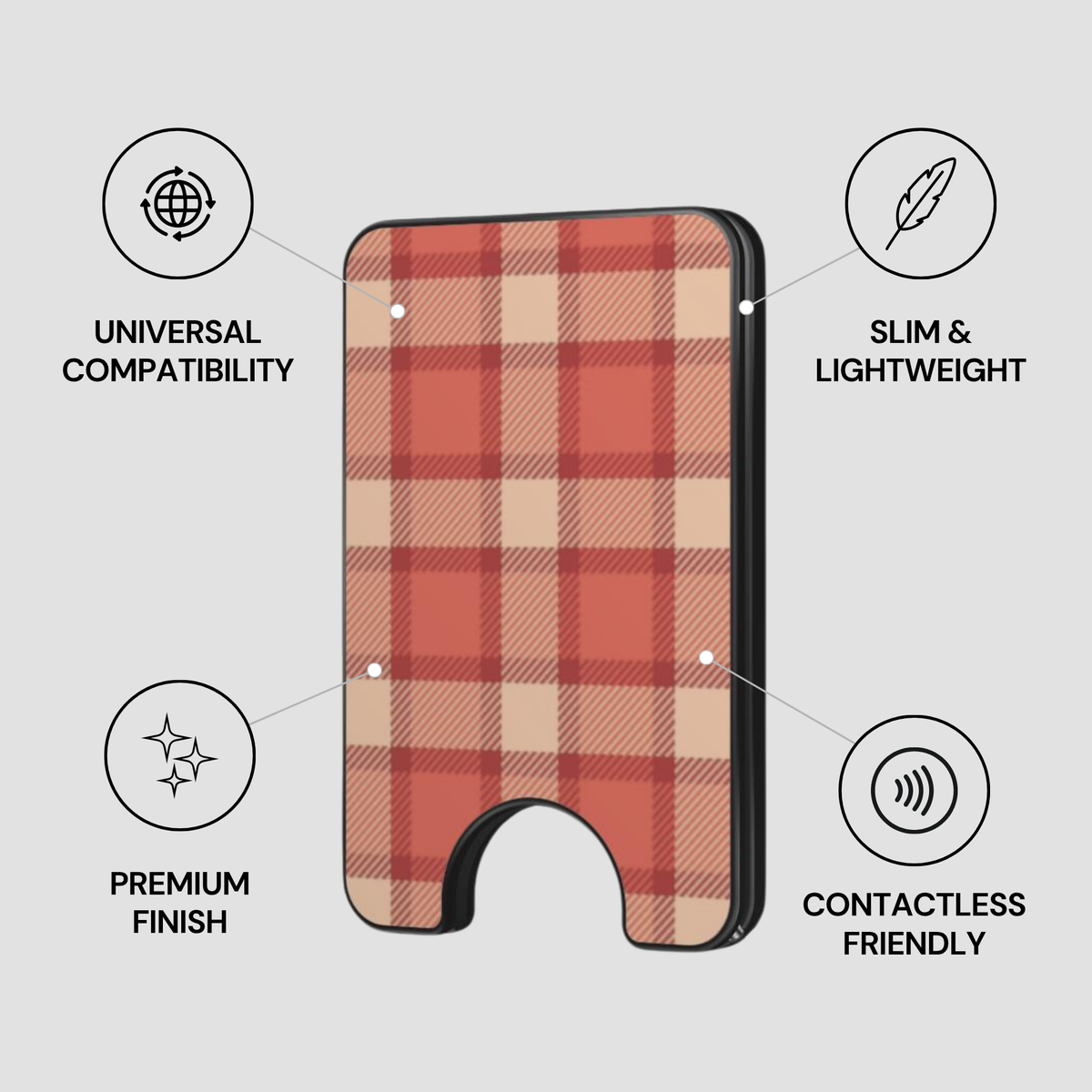 Terracotta Picnic Magnetic Wallet showing secure design, premium quality, and impact resistant features
