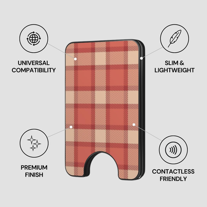 Terracotta Picnic Magnetic Wallet showing secure design, premium quality, and impact resistant features