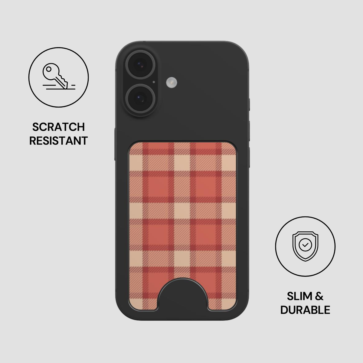 Terracotta Picnic Magnetic Wallet attached to the back of a phone showing slim and durable everyday use