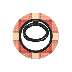 Plaid patterned phone ring stand on a white background