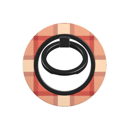 Plaid patterned phone ring stand on a white background