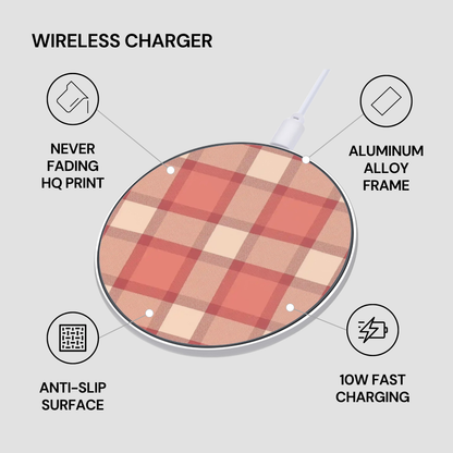 Wireless charger with plaid pattern on a gray background