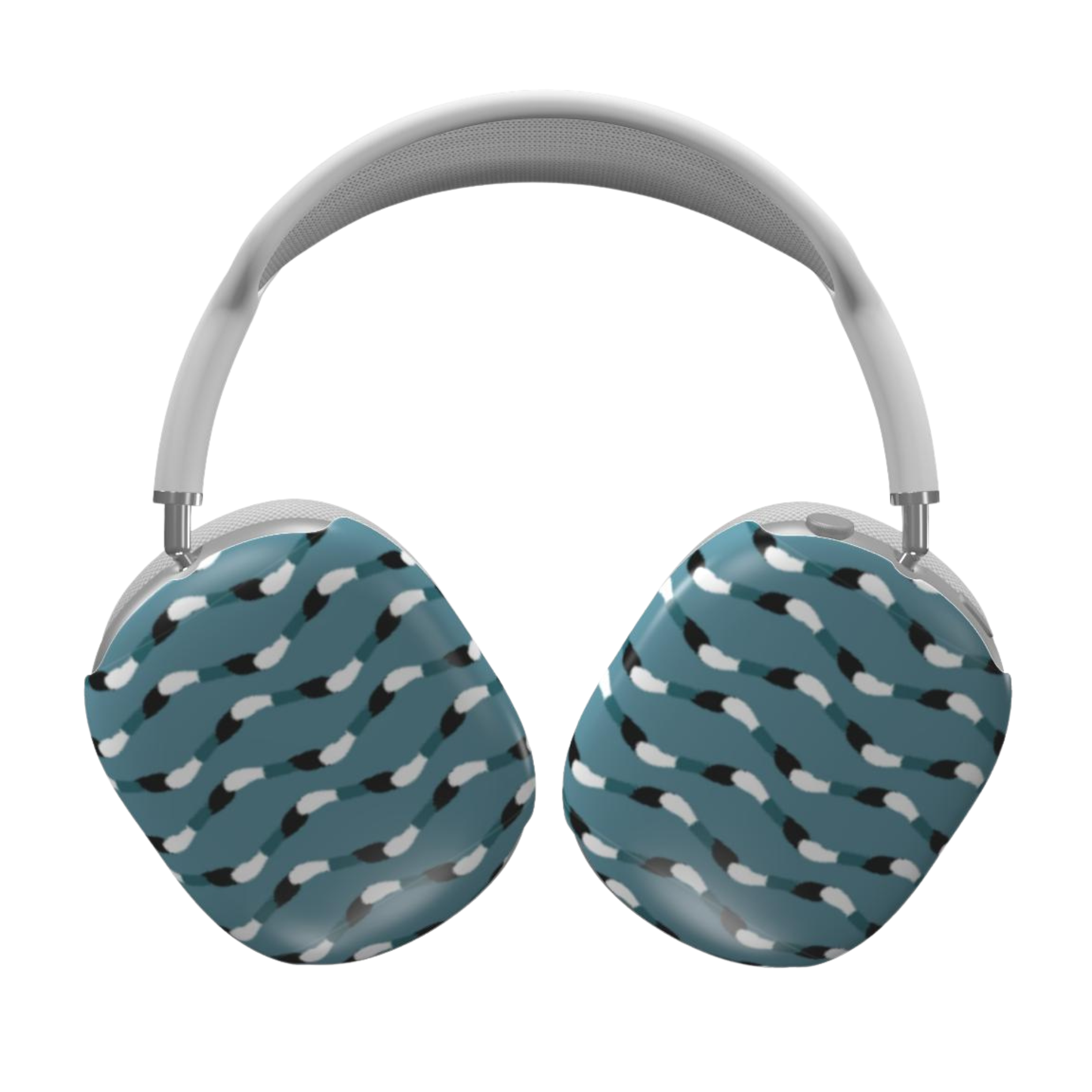 Headphones with a blue and white pattern on a white background