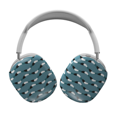 Headphones with a blue and white pattern on a white background