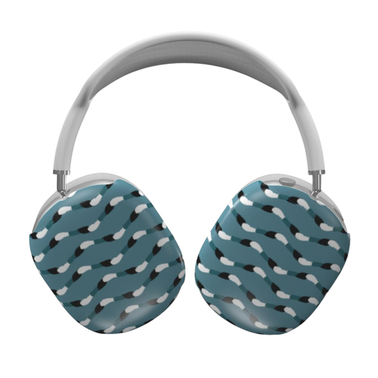 Headphones with a blue and white pattern on a white background