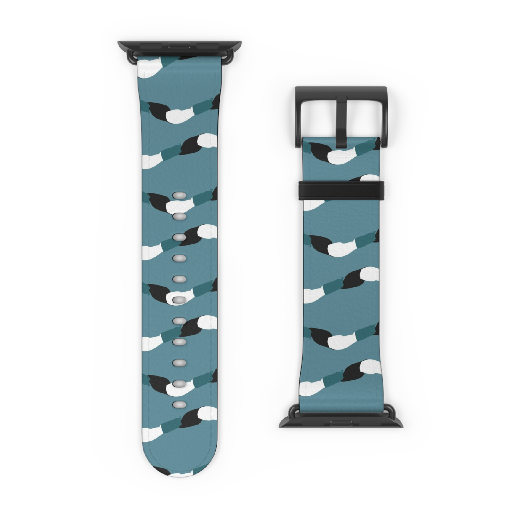 Two watch straps with a blue and white pattern on a white background