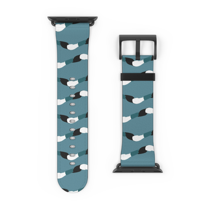 Two watch straps with a blue and white pattern on a white background