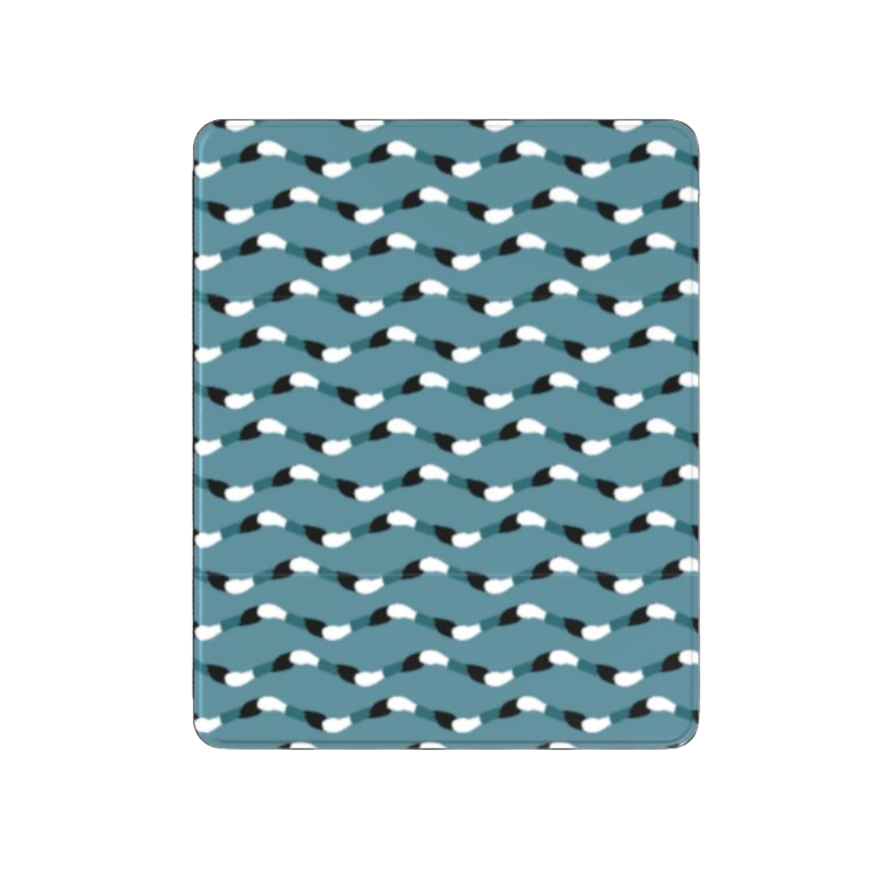 Teal blanket with black and white pattern on a white background