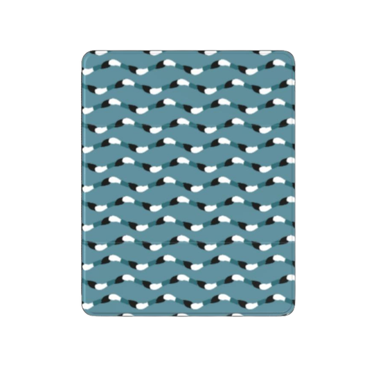 Teal blanket with black and white pattern on a white background
