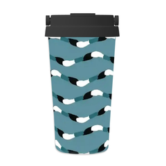 Tumbler with a blue and black pattern on a white background