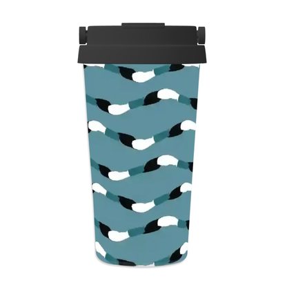 Tumbler with a blue and black pattern on a white background