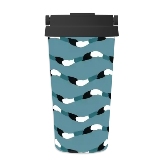 Tumbler with a blue and black pattern on a white background