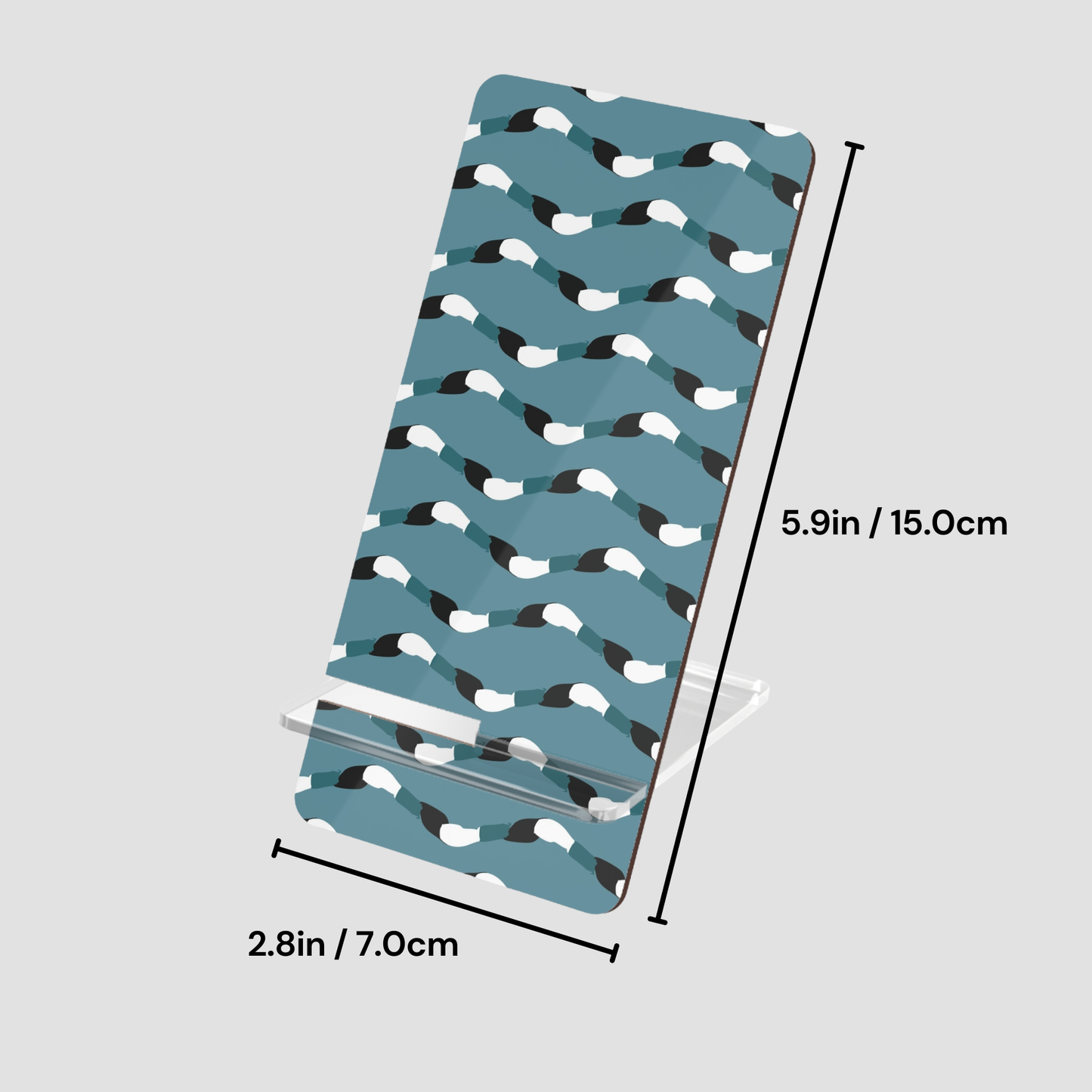 Blue patterned mat with measurements on a light gray background