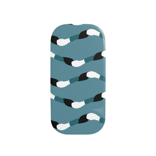 Phone case with horse hoof pattern on a blue background