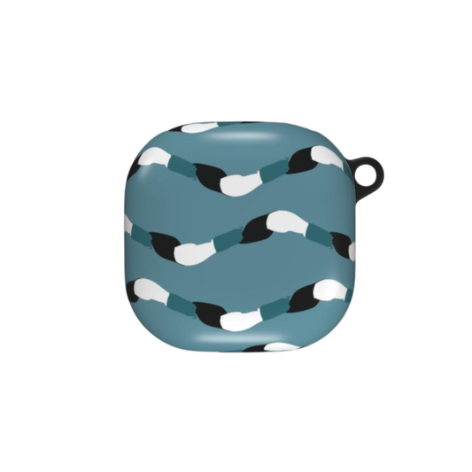 Teal case with black and white pattern on a white background
