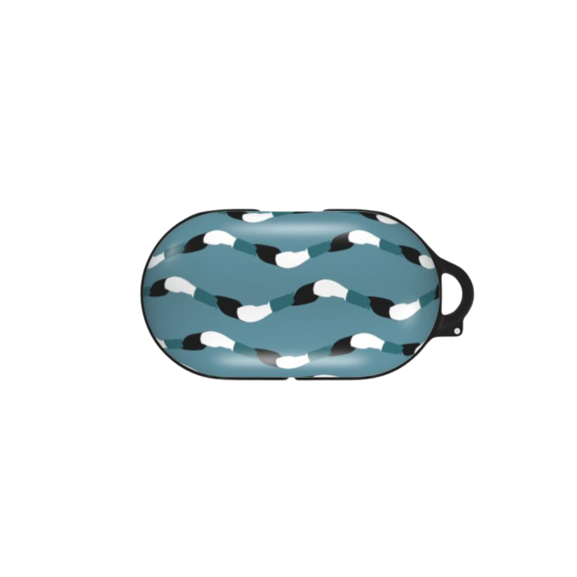 Blue and black patterned case on a white background