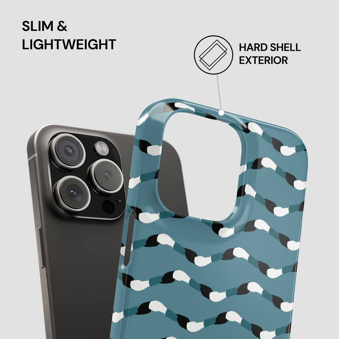 Phone case with patterned design on a gray background