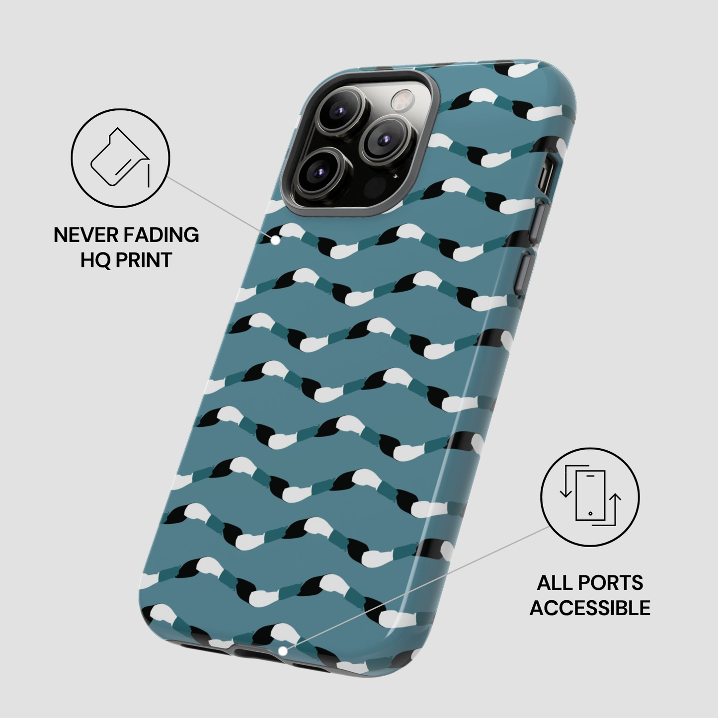 Phone case with wavy pattern on a gray background