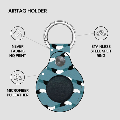 Airtag holder with camouflage design on a gray background