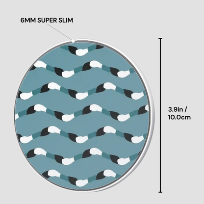 Circular object with a pattern and measurements on a gray background