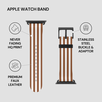 Apple Watch band with features highlighted on a gray background